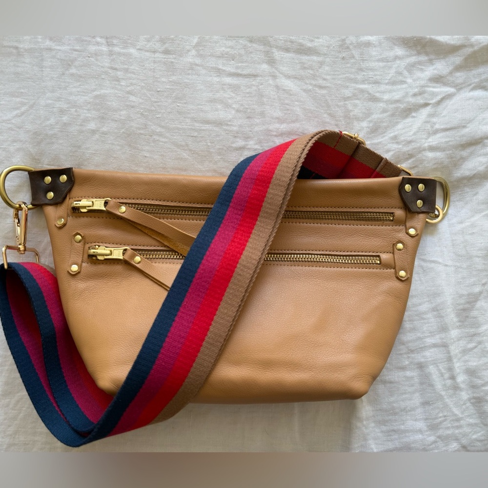 Of the Sun Large Leather Sling bag with Striped Strap